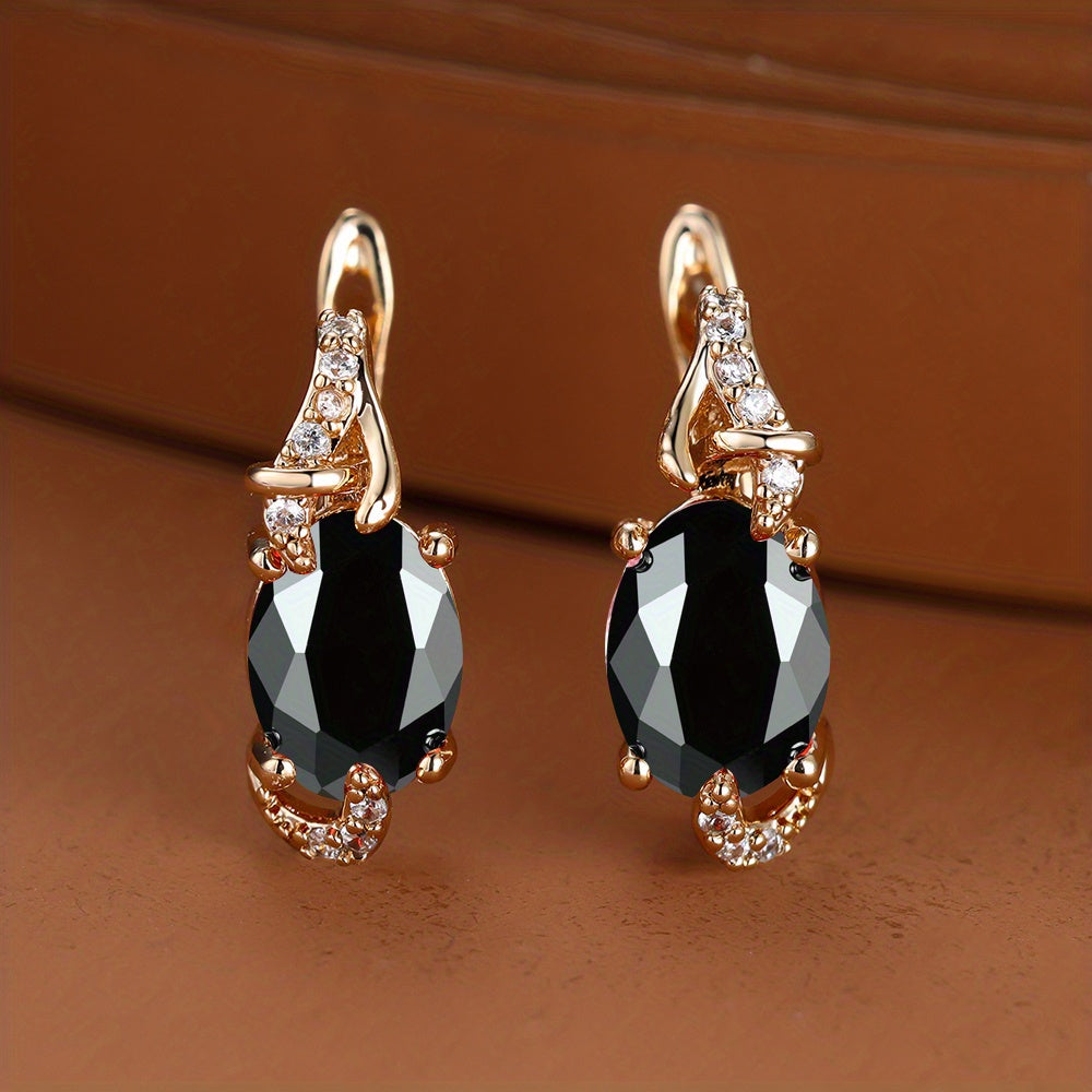 Plated Blue Stone Stud Earrings Trendy Women Round Oval Cut White Blue Red Pink Stone Drop Earrings Anniversary Claw Earrings Jewelry