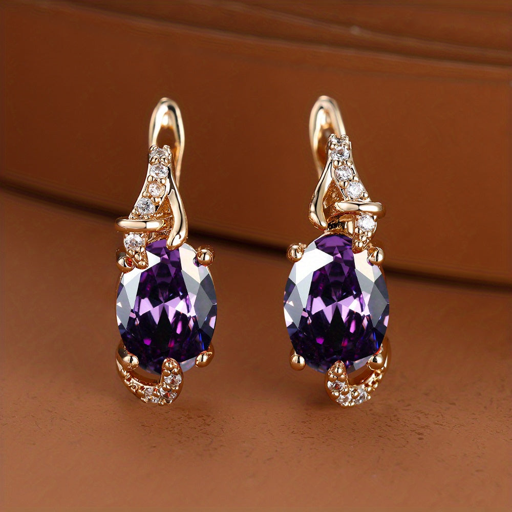 Plated Blue Stone Stud Earrings Trendy Women Round Oval Cut White Blue Red Pink Stone Drop Earrings Anniversary Claw Earrings Jewelry