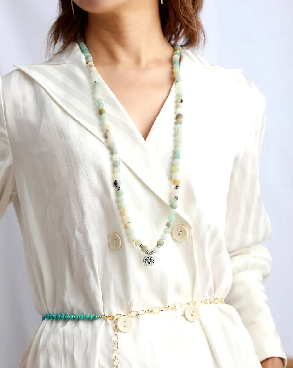 Womens Bracelets Matte Frosted Amazonite Lotus Charm Yoga Bracelet 108 Mala Necklace for Teen Girls Dropshipping Wholesale