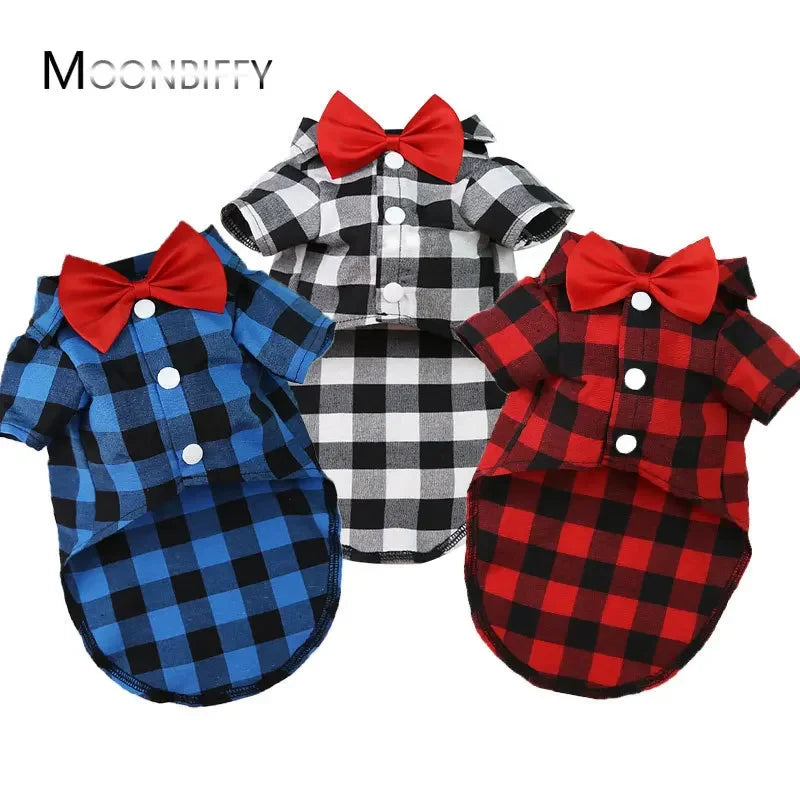 Classical Dog T-Shirts Bowtie Plaid Thin Summer Breathable Dog Clothes for Small Large Dogs Chihuahua Puppy Pet Cat Vest Yorkies