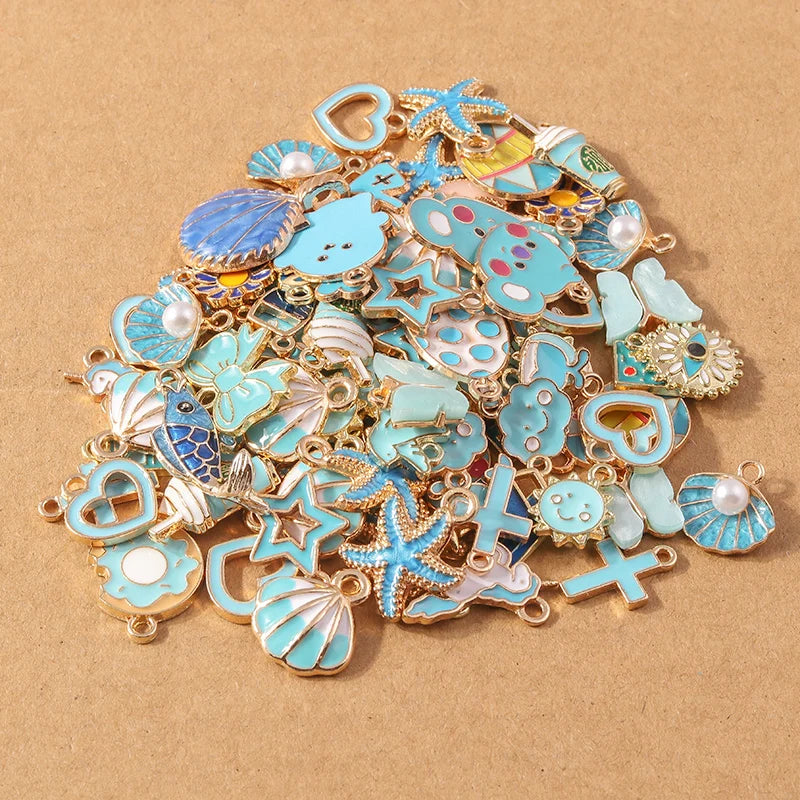 10pcs/Lot Random Mix Animal Charms Enamel Heart Flower Pendants for Jewelry Making DIY Earrings Necklace Craft Supplies