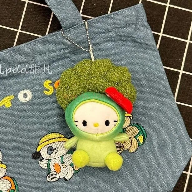 Kawaii Sanrio Hello Kitty Cos Broccoli Doll Anime Kids Toys Dopamine Creative Girls Backpack Pendant Student Car Doll Keychain