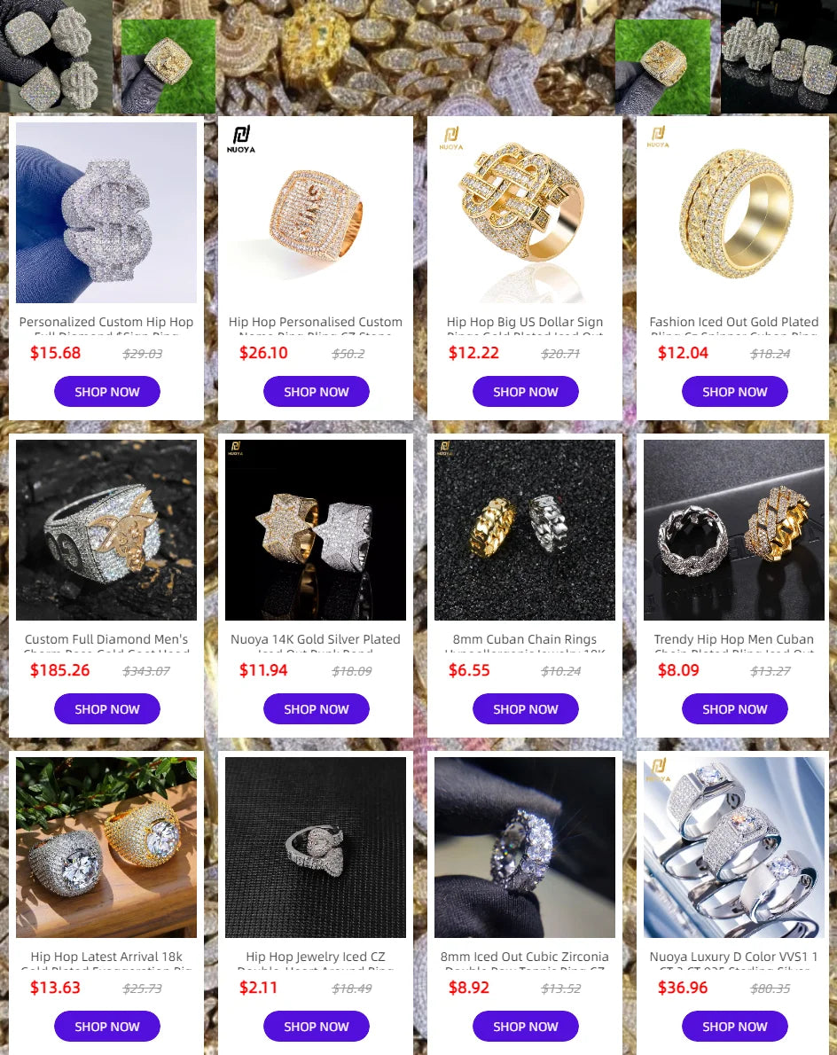 Personalized Custom Hip Hop Full Diamond $Sign Ring Bling Iced Out Money Big USD 18k Gold Plated Ring For Women Men