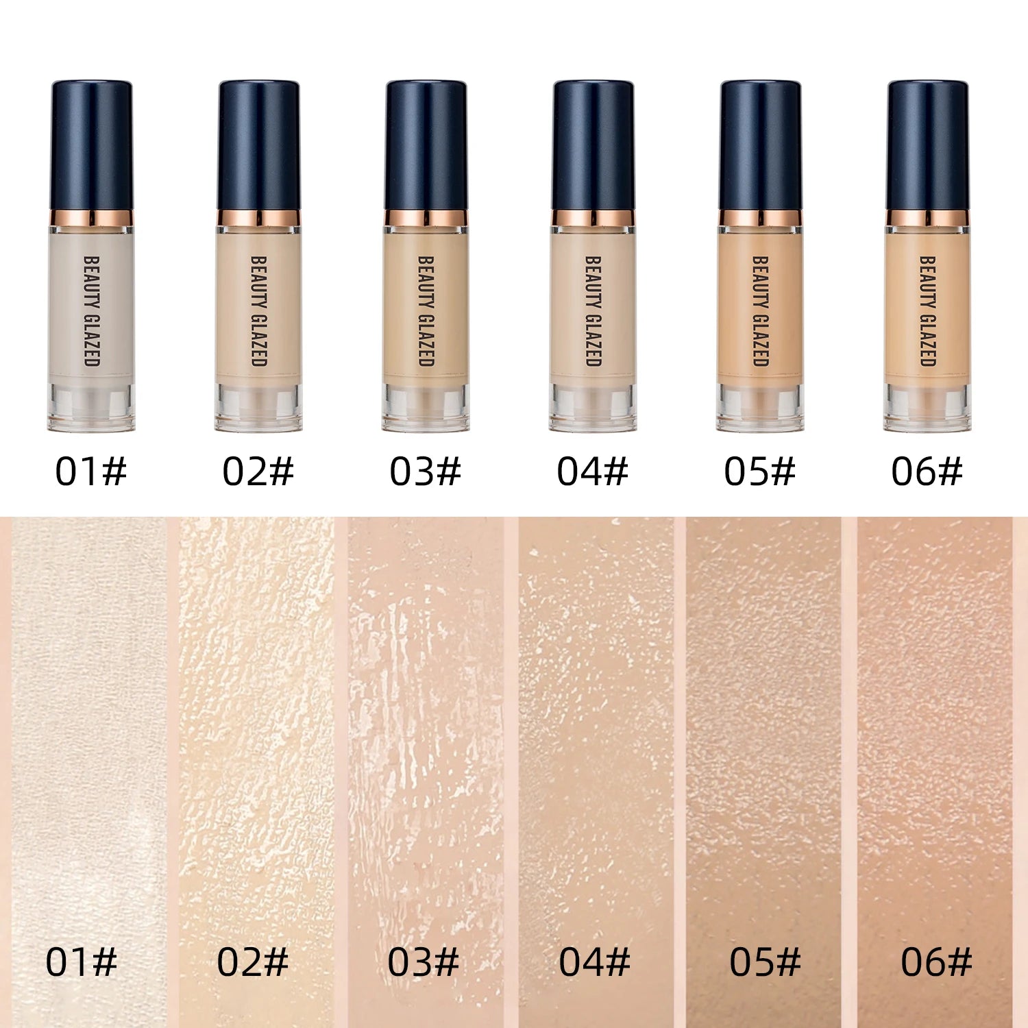 Beauty Glazed 6 Color Liquid Foundation Concealer - Full Coverage, Long-Lasting, Waterproof, Natural Effect,