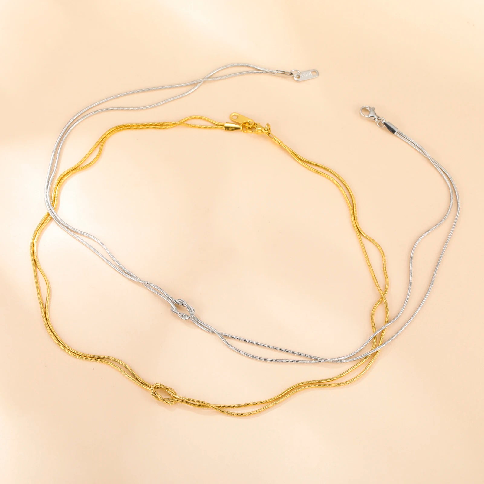 Skyrim Double Snake Chain Love Knot Necklace Women Stainless Steel Gold Color Minimalist Clavicle Chain Choker Jewelry Gift