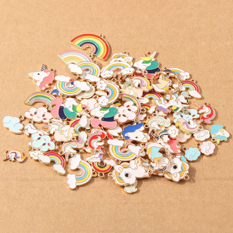 10pcs/Lot Random Mix Animal Charms Enamel Heart Flower Pendants for Jewelry Making DIY Earrings Necklace Craft Supplies