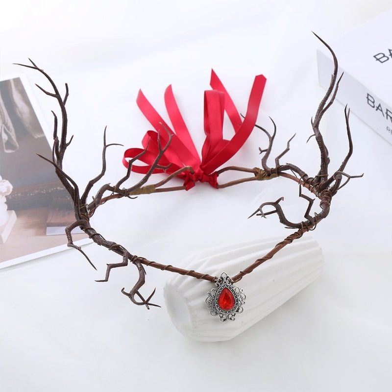 Unique Branch Headband with Pendant Christmas Headpiece Ethnic Forehead Jewelry for Women Prom Party
