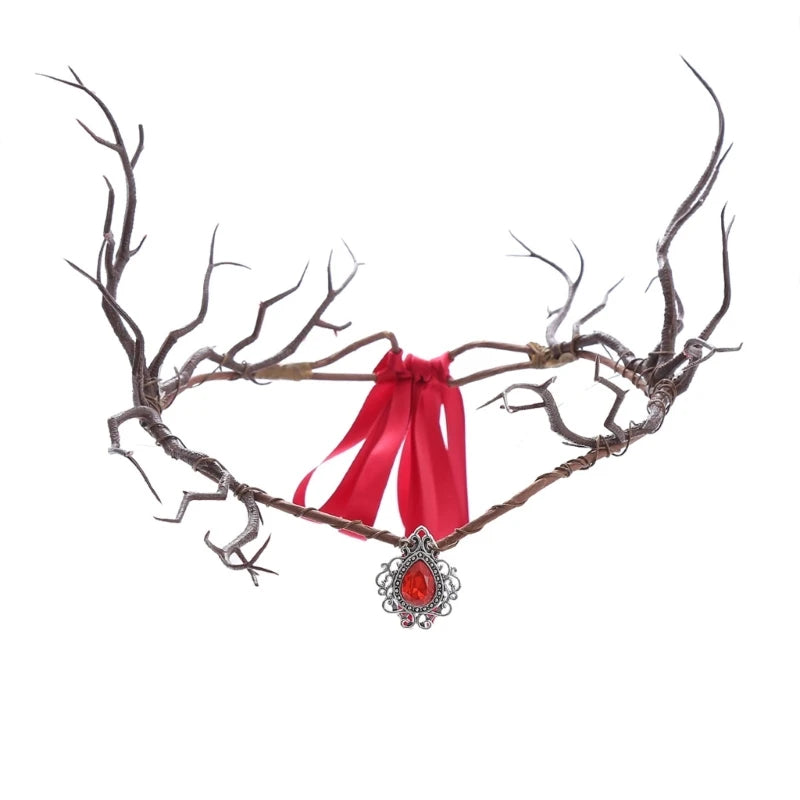 Unique Branch Headband with Pendant Christmas Headpiece Ethnic Forehead Jewelry for Women Prom Party