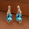 Plated Blue Stone Stud Earrings Trendy Women Round Oval Cut White Blue Red Pink Stone Drop Earrings Anniversary Claw Earrings Jewelry