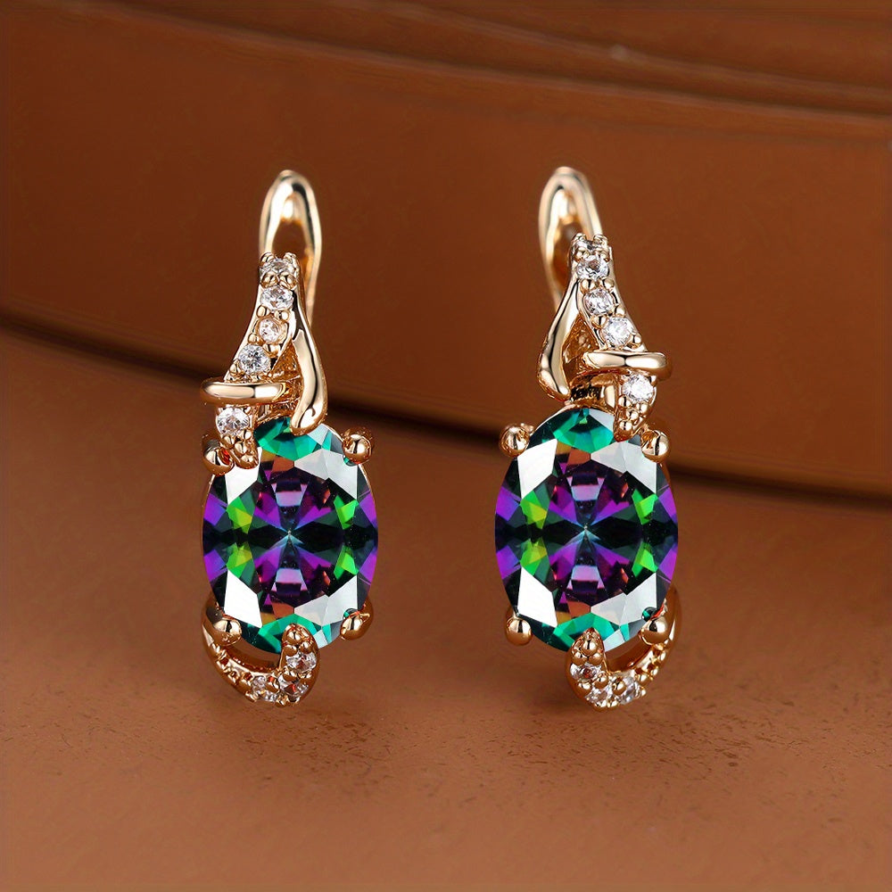 Plated Blue Stone Stud Earrings Trendy Women Round Oval Cut White Blue Red Pink Stone Drop Earrings Anniversary Claw Earrings Jewelry