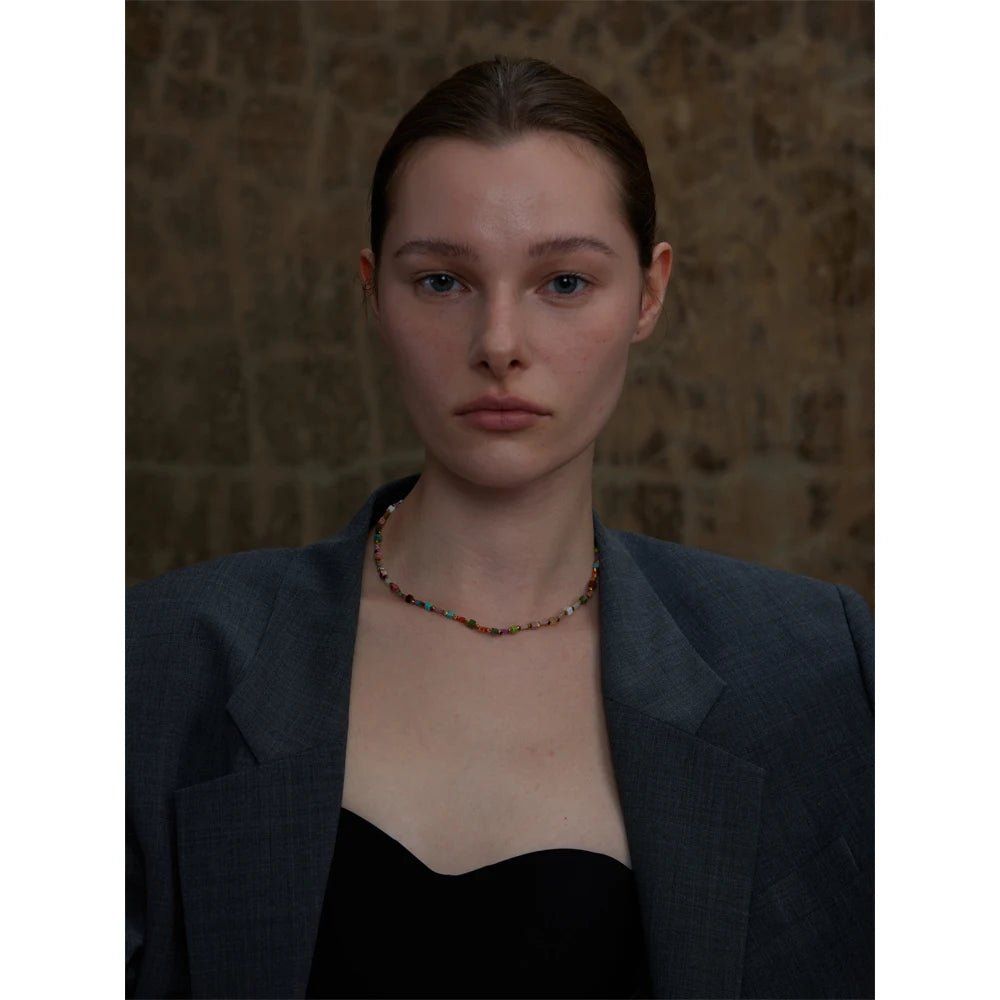 Yhpup Fashion Colorful Natural Stone Beads Chain Y2K Collar Necklace Tarnish Resistant High Quality Handmade Charm Jewelry Gift