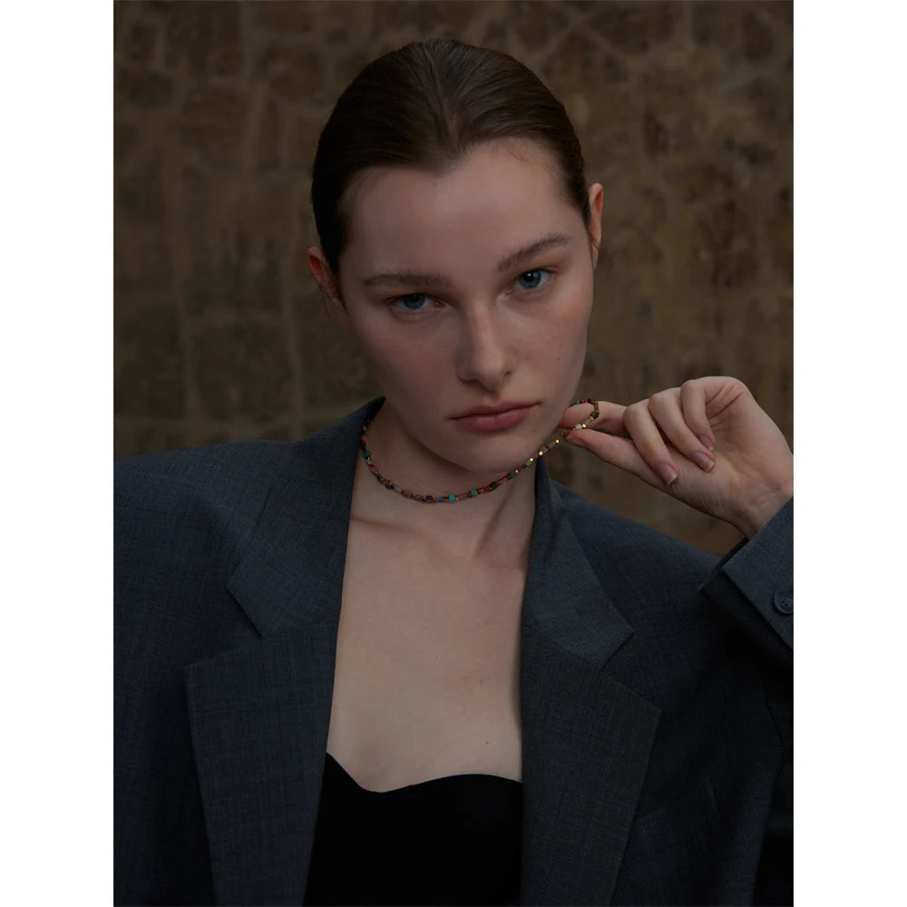 Yhpup Fashion Colorful Natural Stone Beads Chain Y2K Collar Necklace Tarnish Resistant High Quality Handmade Charm Jewelry Gift