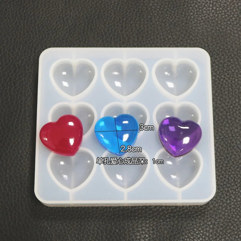 Puffy Heart Silicone Mold (9 Cavity) Kawaii Decoden Cabochon Making Clear Mold UV Resin Epoxy Resin Mould Jewelry Silicone Mold