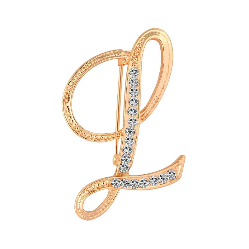 Women Men A-Z Letter Brooch Rhinestones Crystal Silver Color English Alphabet Metal Pins Cute Jewelry Accessories Christmas Gift