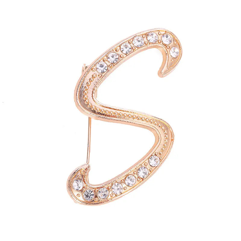 Women Men A-Z Letter Brooch Rhinestones Crystal Silver Color English Alphabet Metal Pins Cute Jewelry Accessories Christmas Gift