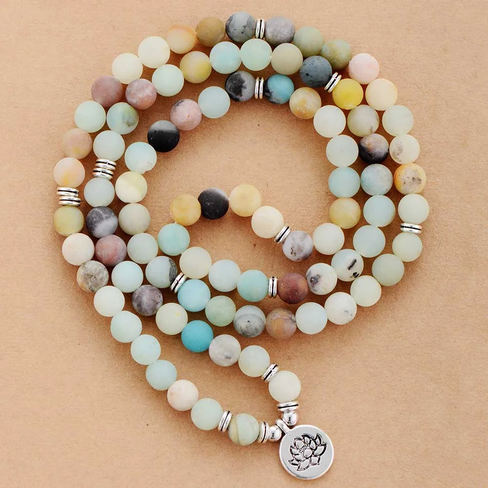 Womens Bracelets Matte Frosted Amazonite Lotus Charm Yoga Bracelet 108 Mala Necklace for Teen Girls Dropshipping Wholesale