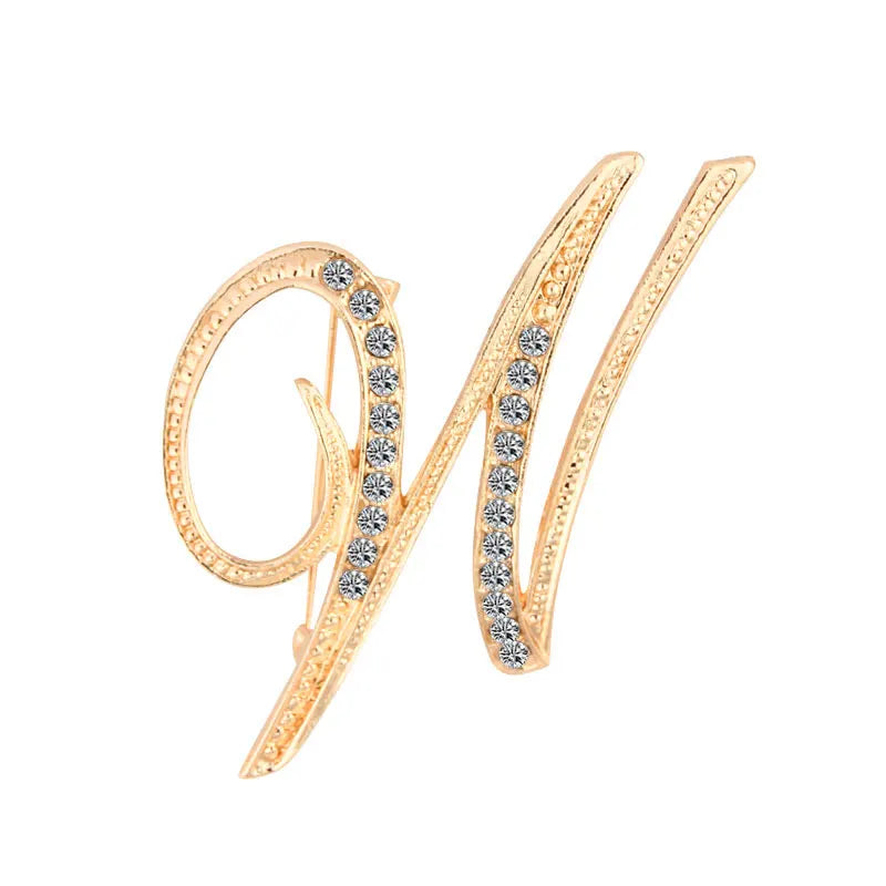 Women Men A-Z Letter Brooch Rhinestones Crystal Silver Color English Alphabet Metal Pins Cute Jewelry Accessories Christmas Gift