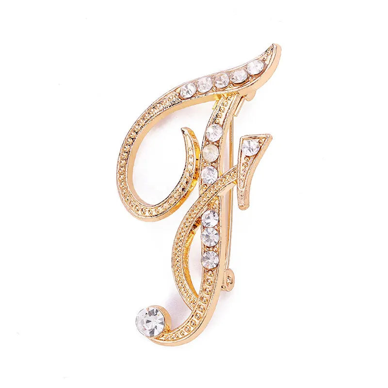 Women Men A-Z Letter Brooch Rhinestones Crystal Silver Color English Alphabet Metal Pins Cute Jewelry Accessories Christmas Gift