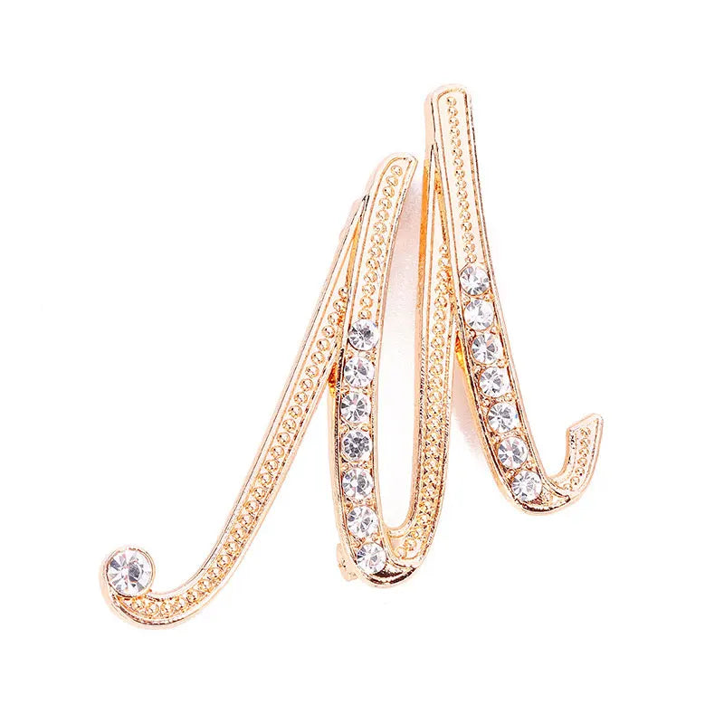 Women Men A-Z Letter Brooch Rhinestones Crystal Silver Color English Alphabet Metal Pins Cute Jewelry Accessories Christmas Gift