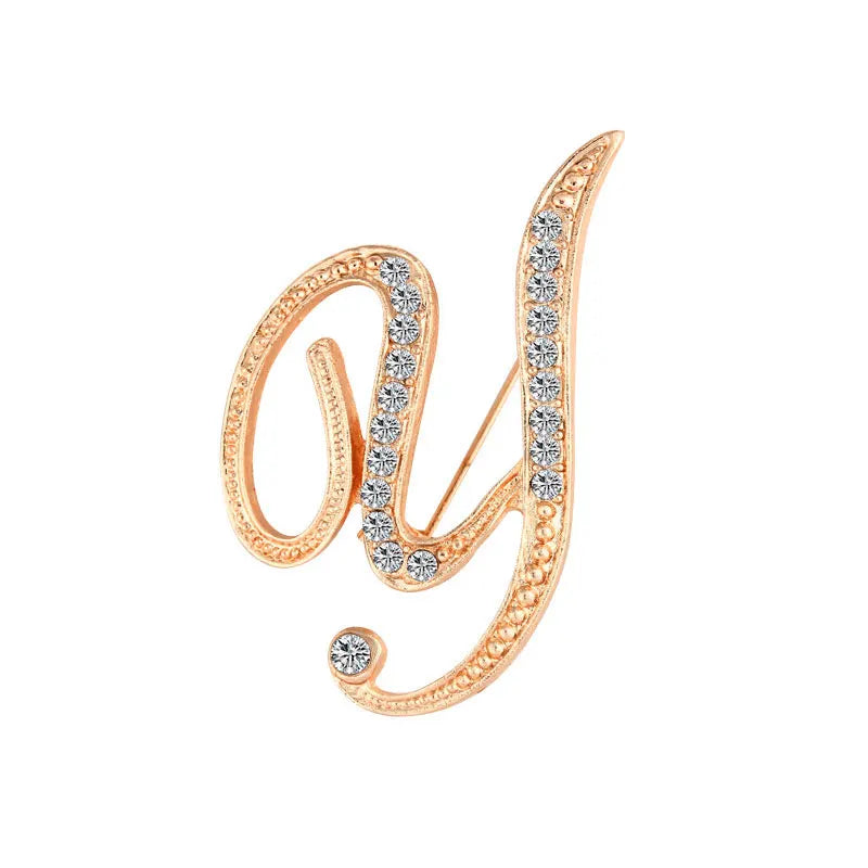 Women Men A-Z Letter Brooch Rhinestones Crystal Silver Color English Alphabet Metal Pins Cute Jewelry Accessories Christmas Gift