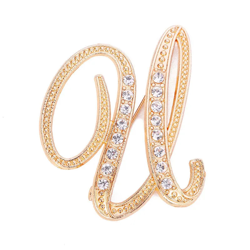 Women Men A-Z Letter Brooch Rhinestones Crystal Silver Color English Alphabet Metal Pins Cute Jewelry Accessories Christmas Gift