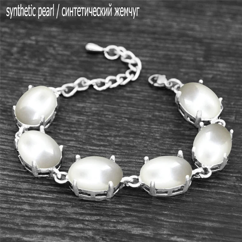 Vintage Oval Natural Jades Quartz Bracelet For Women Prong Natural Stone Amethysts Tiger Eye Lapis Lazuli Bracelets