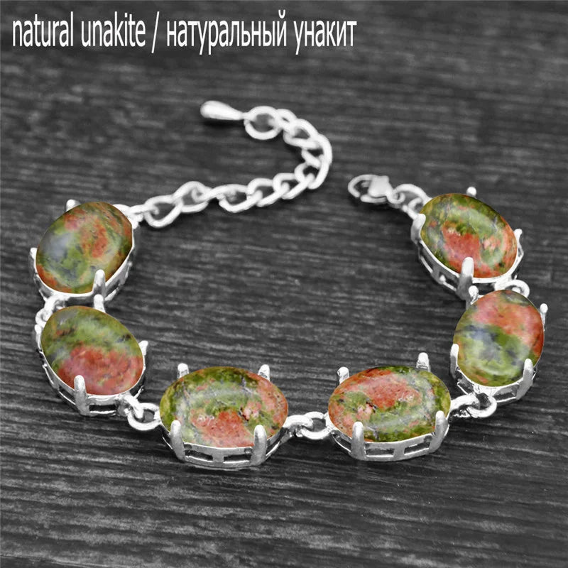Vintage Oval Natural Jades Quartz Bracelet For Women Prong Natural Stone Amethysts Tiger Eye Lapis Lazuli Bracelets