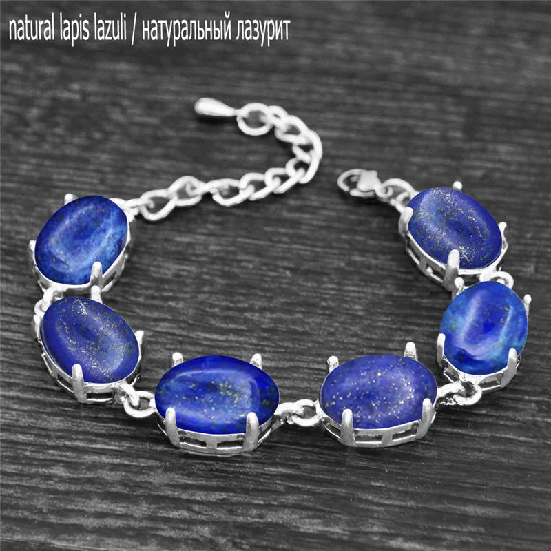 Vintage Oval Natural Jades Quartz Bracelet For Women Prong Natural Stone Amethysts Tiger Eye Lapis Lazuli Bracelets
