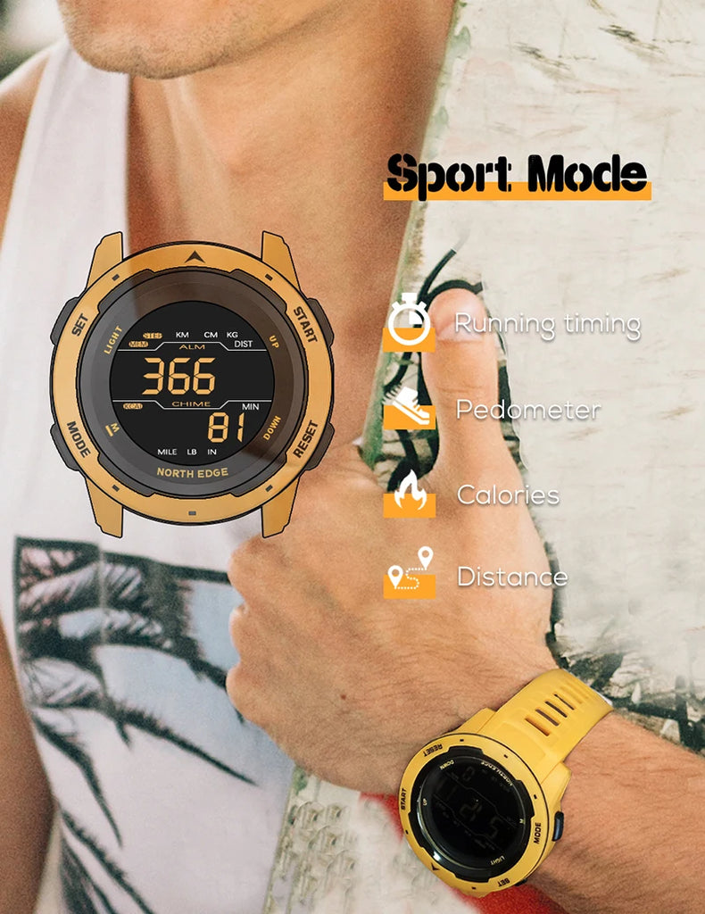 NORTH EDGE Mens Smart Watch Women Sportswatch Dual Time Running Pedometer Countdown Waterproof 50m Digital Alarm Military Clock