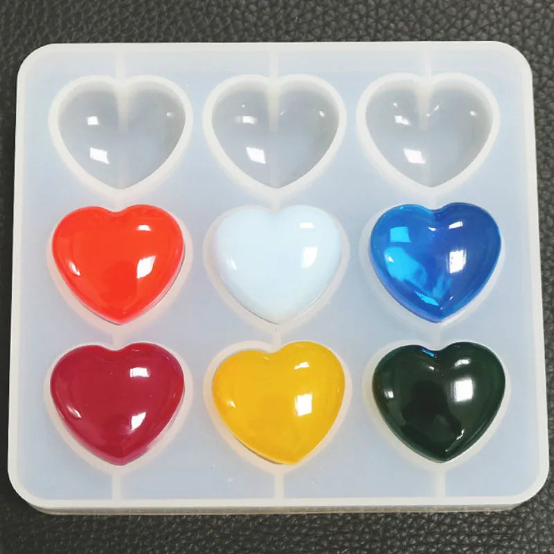 Puffy Heart Silicone Mold (9 Cavity) Kawaii Decoden Cabochon Making Clear Mold UV Resin Epoxy Resin Mould Jewelry Silicone Mold