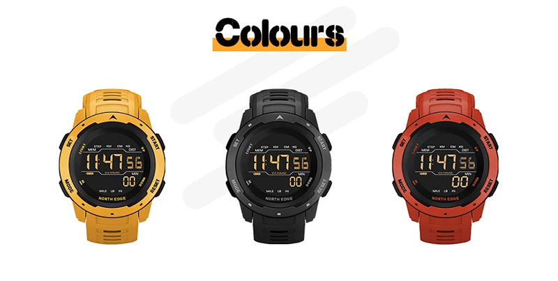 NORTH EDGE Mens Smart Watch Women Sportswatch Dual Time Running Pedometer Countdown Waterproof 50m Digital Alarm Military Clock