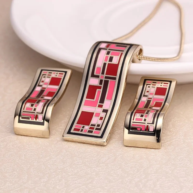 2018 Hot Sale Ensemble Bijoux Goias  Jewerly Sets For Women Necklace/earrings Enamel suits Parure Femme Wedding Jewelry Fashion