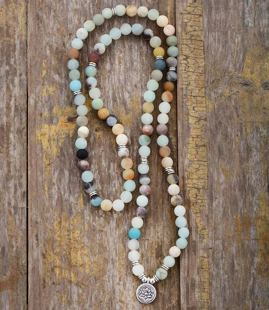 Womens Bracelets Matte Frosted Amazonite Lotus Charm Yoga Bracelet 108 Mala Necklace for Teen Girls Dropshipping Wholesale