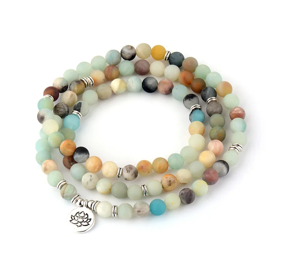 Womens Bracelets Matte Frosted Amazonite Lotus Charm Yoga Bracelet 108 Mala Necklace for Teen Girls Dropshipping Wholesale