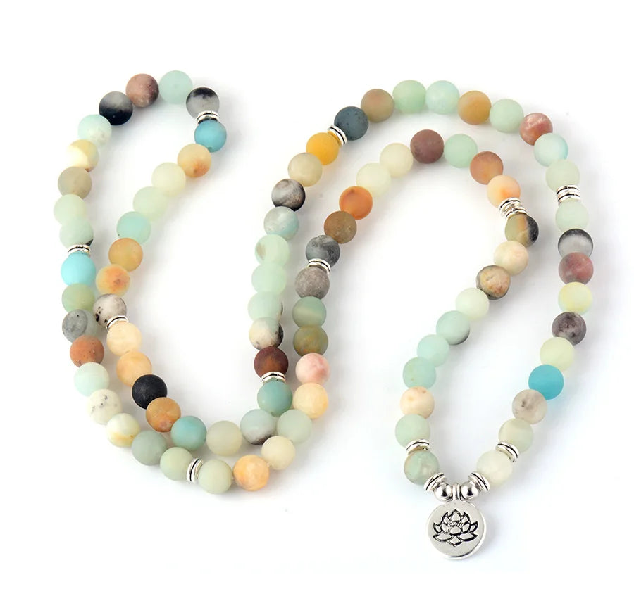 Womens Bracelets Matte Frosted Amazonite Lotus Charm Yoga Bracelet 108 Mala Necklace for Teen Girls Dropshipping Wholesale