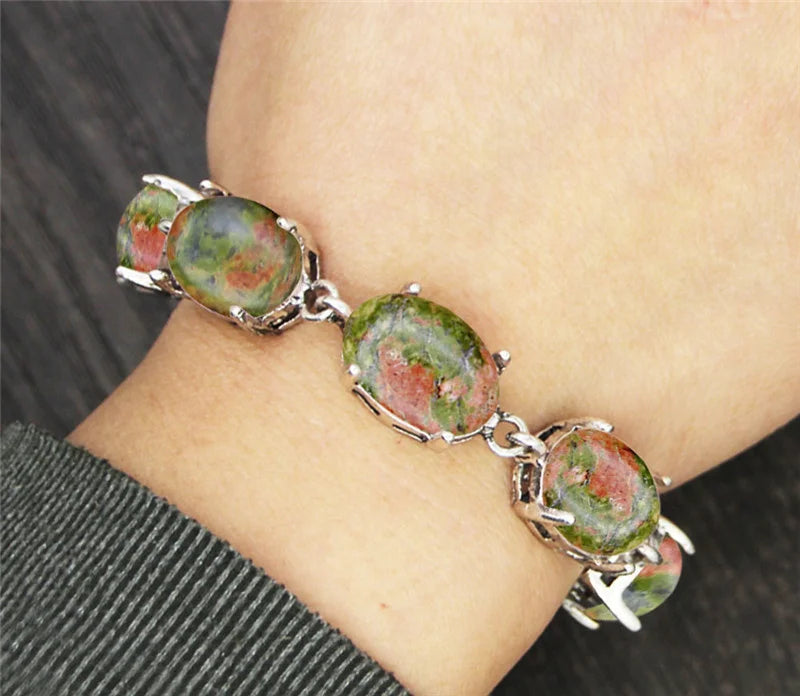 Vintage Oval Natural Jades Quartz Bracelet For Women Prong Natural Stone Amethysts Tiger Eye Lapis Lazuli Bracelets