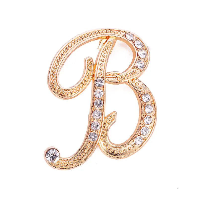 Women Men A-Z Letter Brooch Rhinestones Crystal Silver Color English Alphabet Metal Pins Cute Jewelry Accessories Christmas Gift