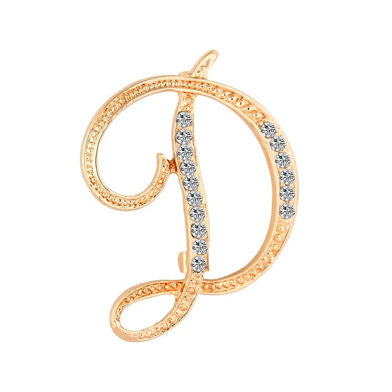 Women Men A-Z Letter Brooch Rhinestones Crystal Silver Color English Alphabet Metal Pins Cute Jewelry Accessories Christmas Gift
