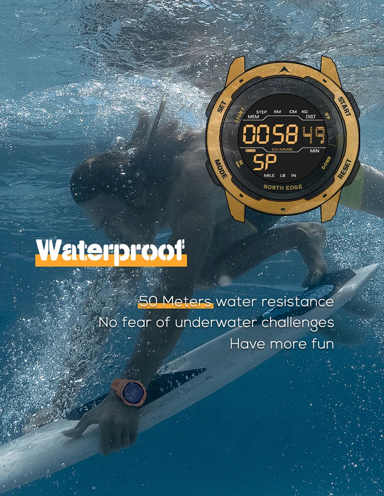 NORTH EDGE Mens Smart Watch Women Sportswatch Dual Time Running Pedometer Countdown Waterproof 50m Digital Alarm Military Clock