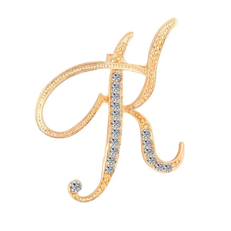 Women Men A-Z Letter Brooch Rhinestones Crystal Silver Color English Alphabet Metal Pins Cute Jewelry Accessories Christmas Gift