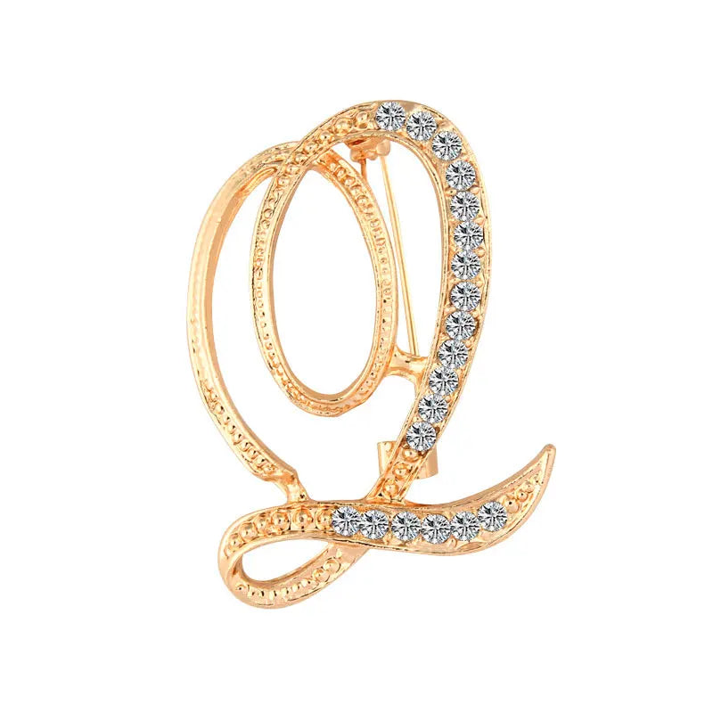 Women Men A-Z Letter Brooch Rhinestones Crystal Silver Color English Alphabet Metal Pins Cute Jewelry Accessories Christmas Gift
