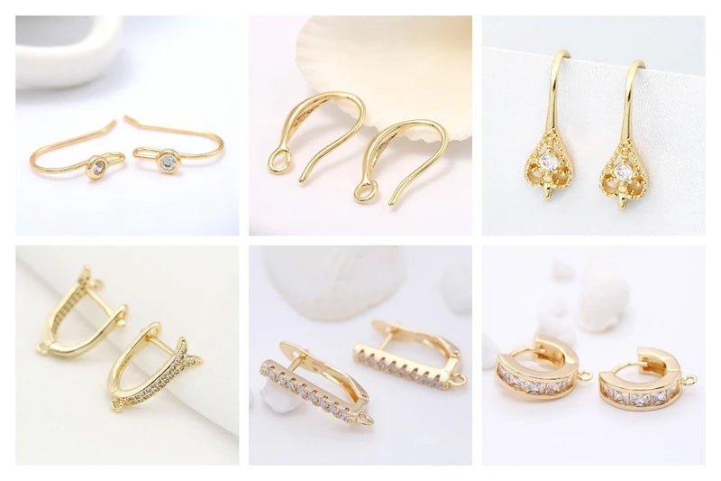 18K Gold Plated Brass Huggie Earring Hooks with Loop Round Ear Post with Open Jump Ring For DIY Earrings Making Components