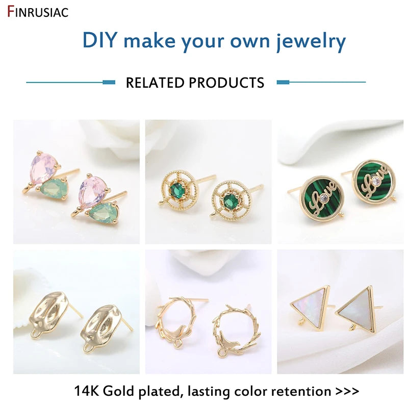 18K Gold Plated Brass Huggie Earring Hooks with Loop Round Ear Post with Open Jump Ring For DIY Earrings Making Components