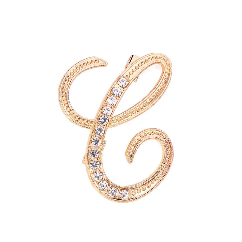 Women Men A-Z Letter Brooch Rhinestones Crystal Silver Color English Alphabet Metal Pins Cute Jewelry Accessories Christmas Gift