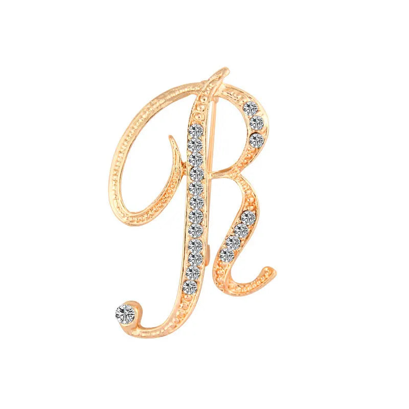 Women Men A-Z Letter Brooch Rhinestones Crystal Silver Color English Alphabet Metal Pins Cute Jewelry Accessories Christmas Gift