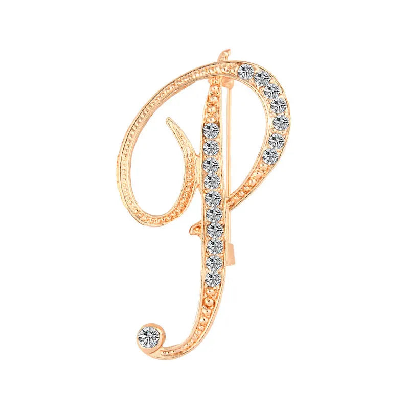 Women Men A-Z Letter Brooch Rhinestones Crystal Silver Color English Alphabet Metal Pins Cute Jewelry Accessories Christmas Gift
