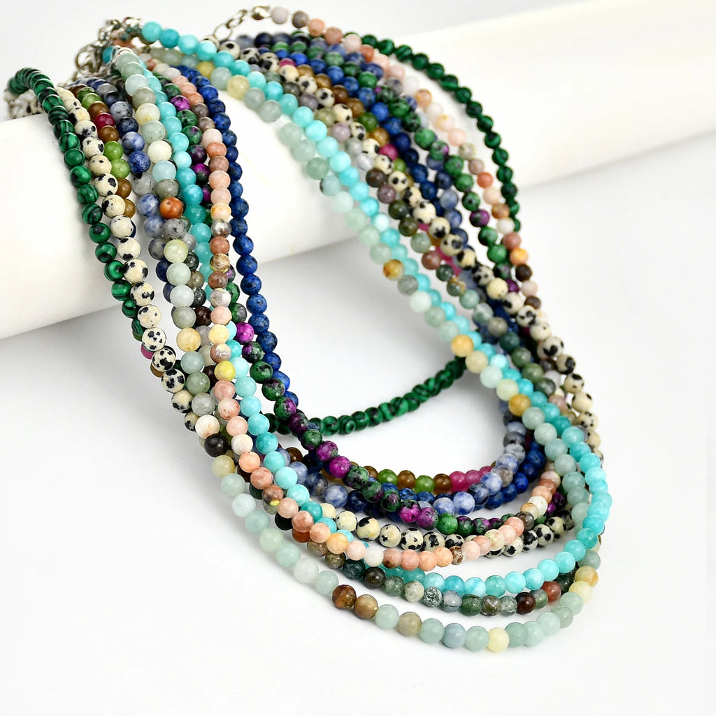 Yumfeel Bohemian Colorful Natural Stone 4mm Round Beads Necklaces Women Summer Friendship Neck Jewelry Fashion Vacation Chokers