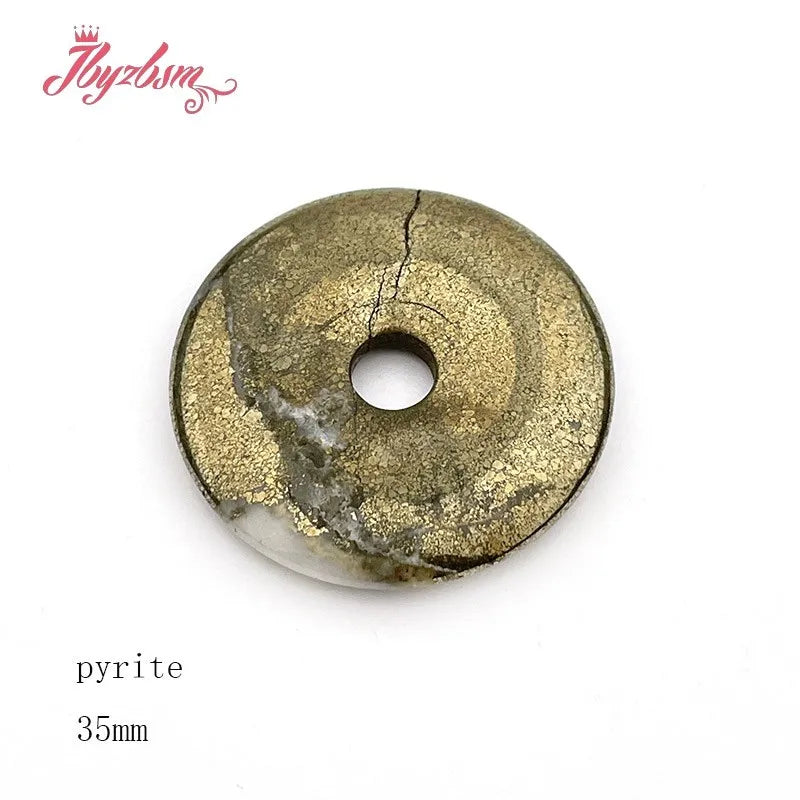 Natural Pyrite Donut Circle Round Silvers Gray Beads Stone For Necklace Pandant Earring Jewelry Making 1 Pcs 25/35/40mm