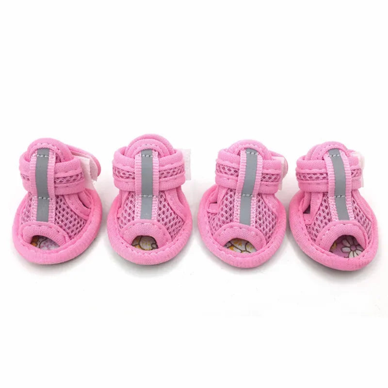 4pc/set Summer Non-slip Breathable Dog Shoes Sandals for Small Dogs Pet Dog Socks Sneakers for Dogs Puppy Blue Cat Shoes Boots