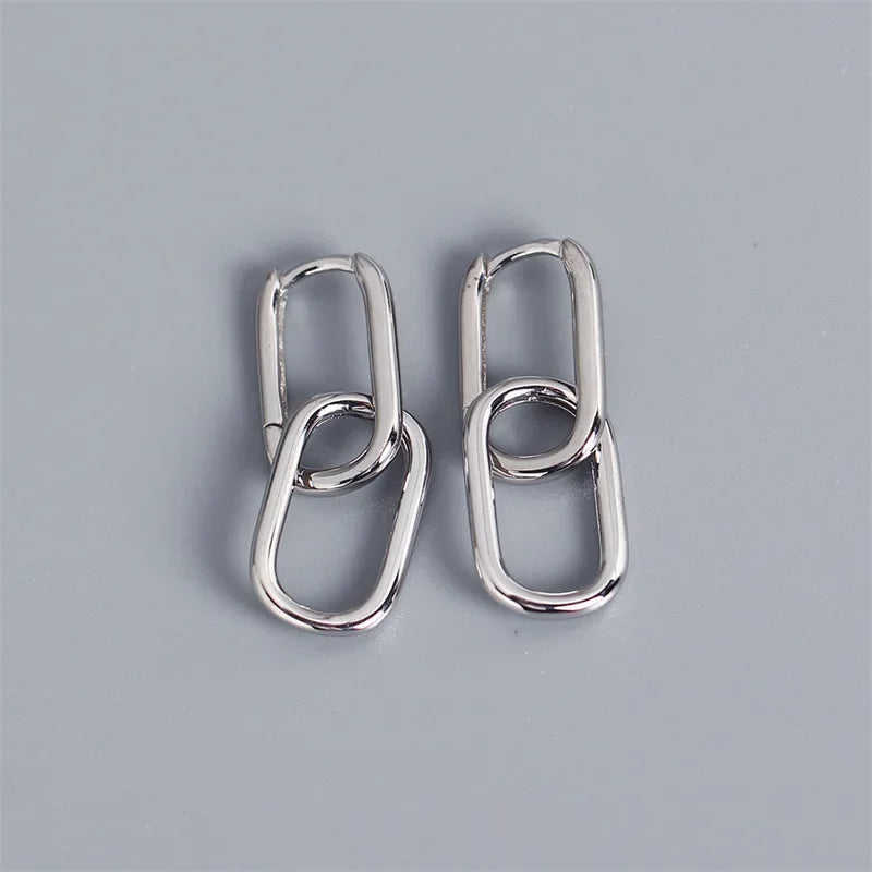 Retro Double Loop Drop Earrings – Gold Geometric Round Hoop Earrings for Women & Girls